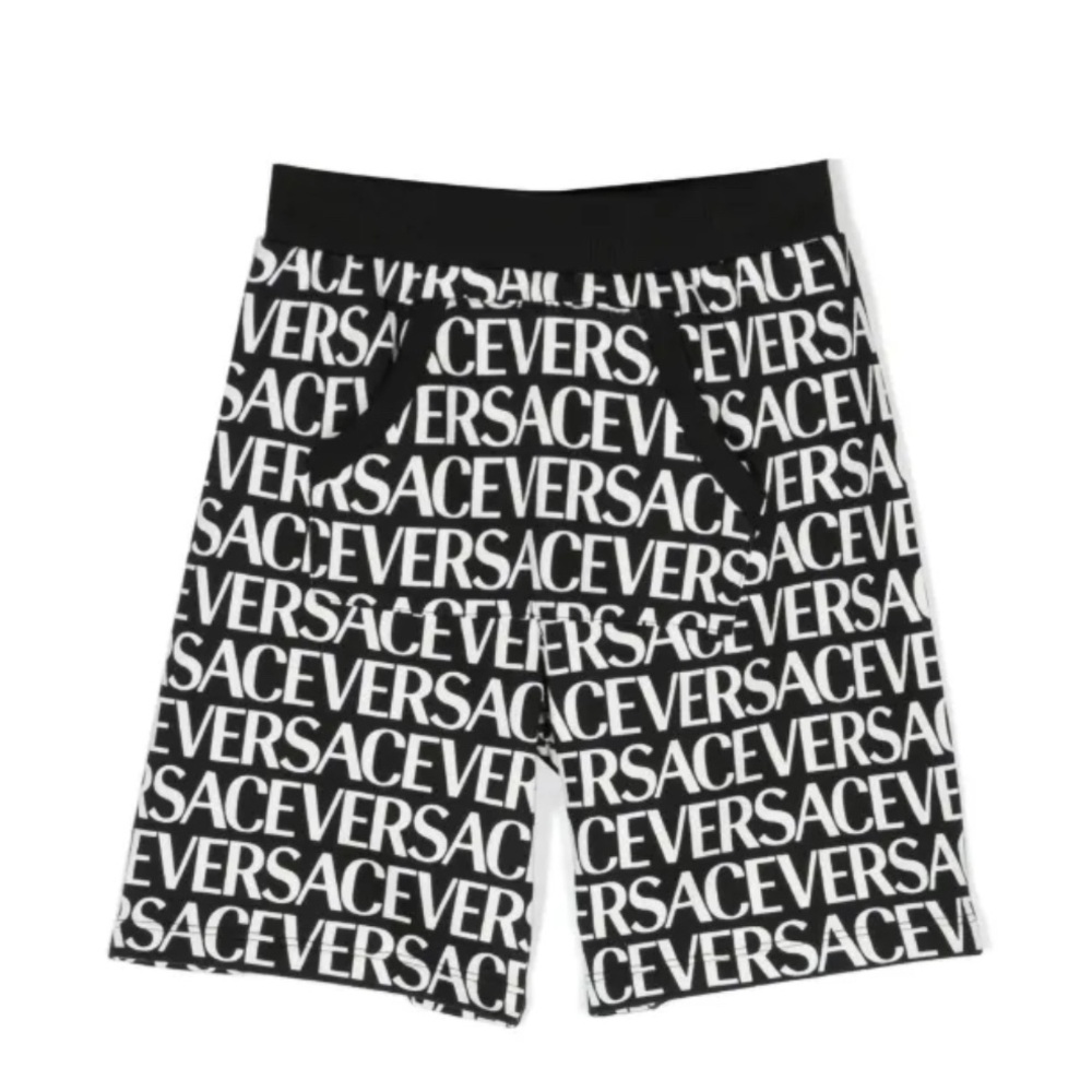 Versace Black and White Logo Shorts kids.